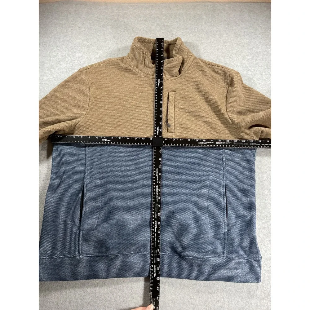 Victory Outfitters Mens XL Quarter Zip Fleece Pullover Tan Blue Colorblock 2258